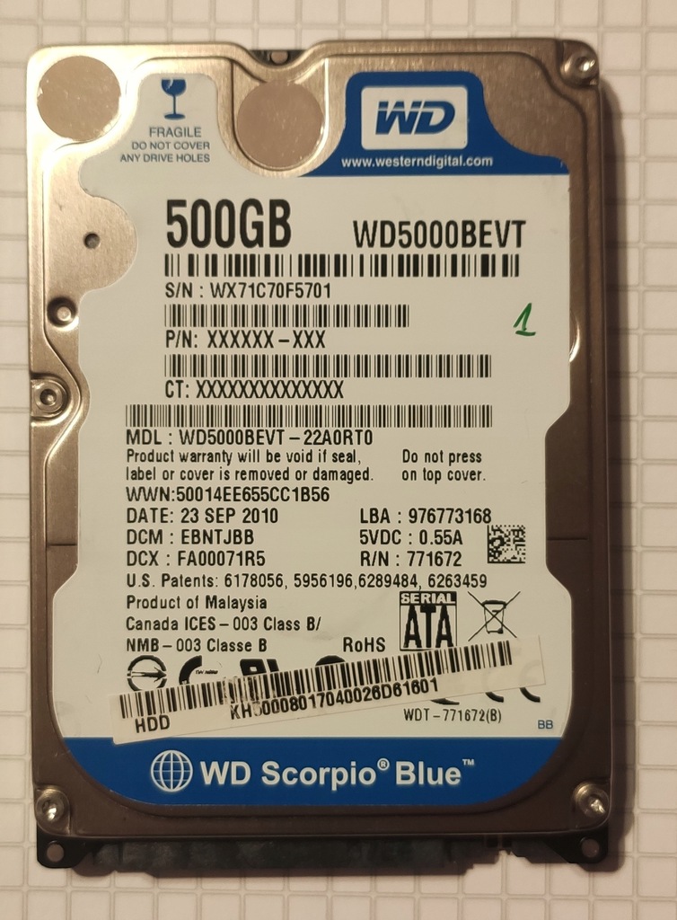 Dysk twardy WD WD5000BEVT 500 GB SATA II 2,5"