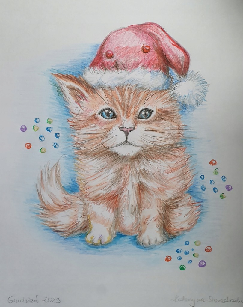 obrazek świąteczny - kotek