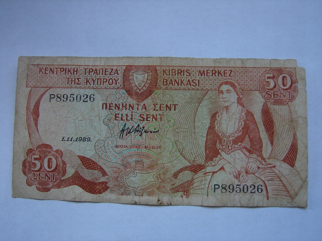 50 Sent - Cypr - stary banknot z 1989 r