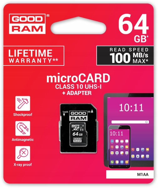 Купить Карта памяти GOODRAM адаптер micro SD 64 ГБ 100 МБ: отзывы, фото, характеристики в интерне-магазине Aredi.ru