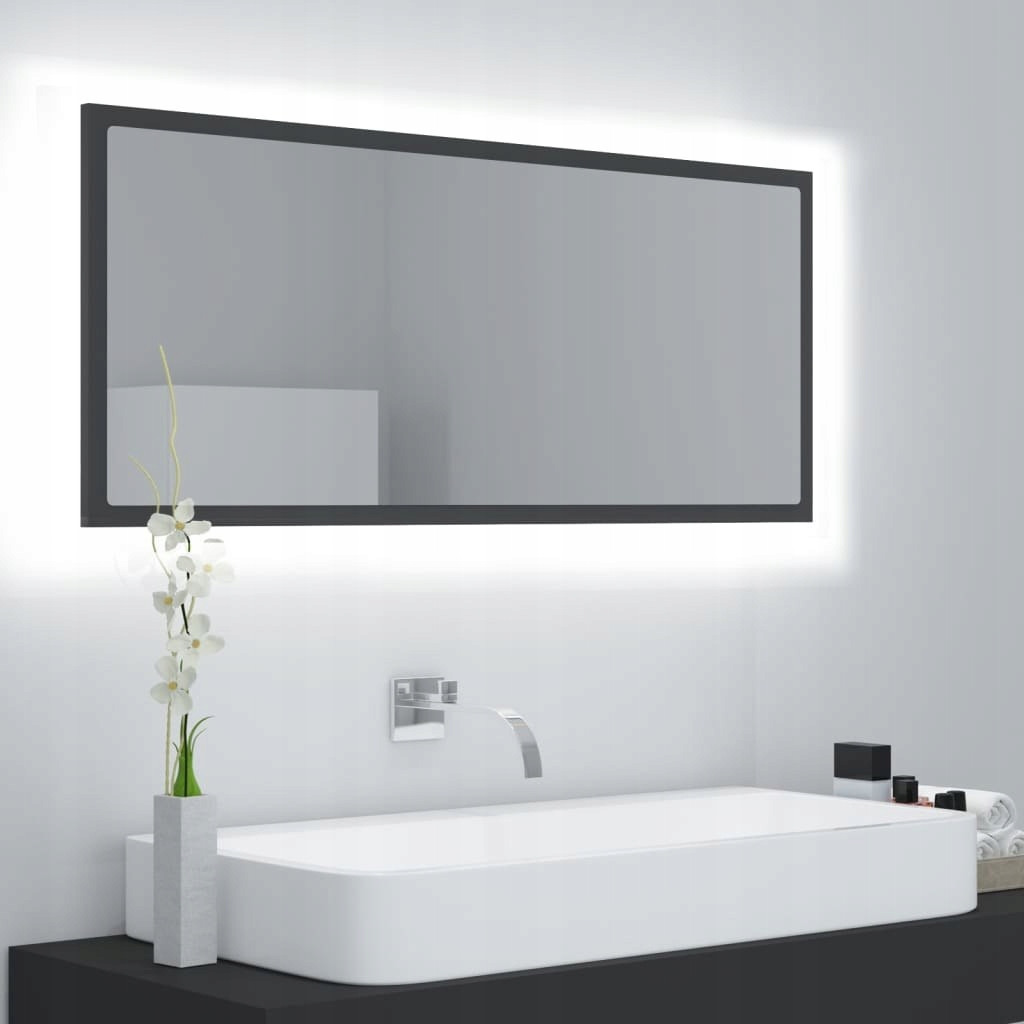 Lustro łazienkowe z LED, szare, 100x8,5x37 cm, akryl