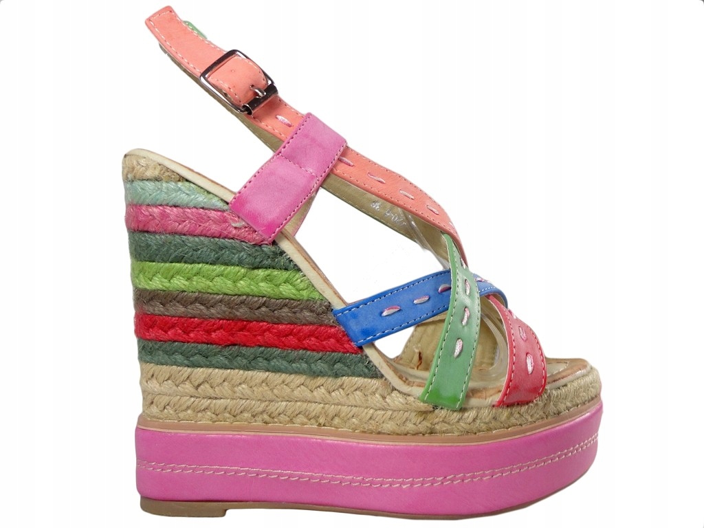 Kolorowe sandały na koturnie buty damskie 37