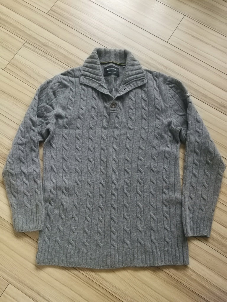 Szary sweter wełna warkocze MarcoPolo XXL jak nowy