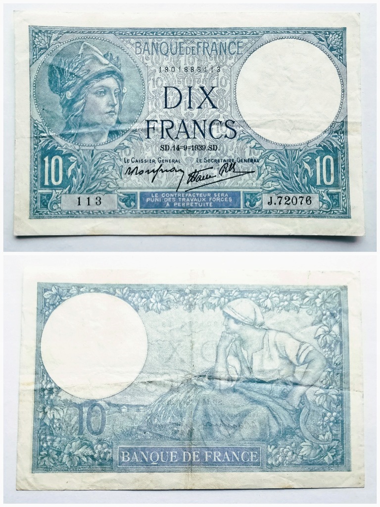 FRANCJA - 10 FRANKÓW - 1939 - P 84 - VF (III) + GRATIS *NN