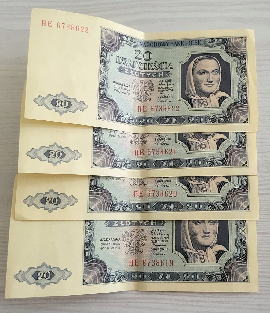 4 x Banknot dwadzieścia złotych 1948 rok