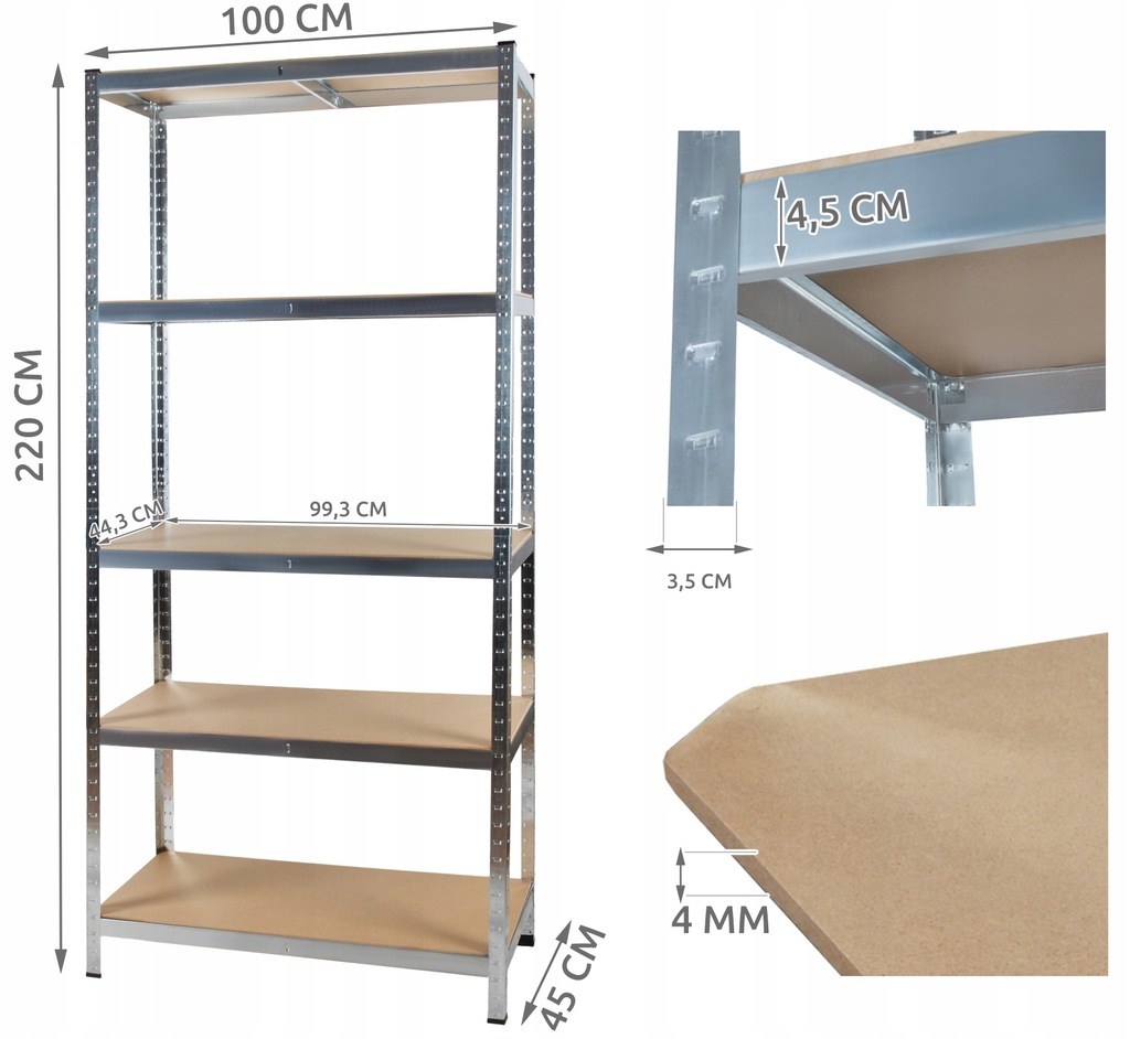 Купить Металлический складской стеллаж 220x100x45 см, 5 опор, гараж, 875 кг, для гаража: отзывы, фото, характеристики в интерне-магазине Aredi.ru