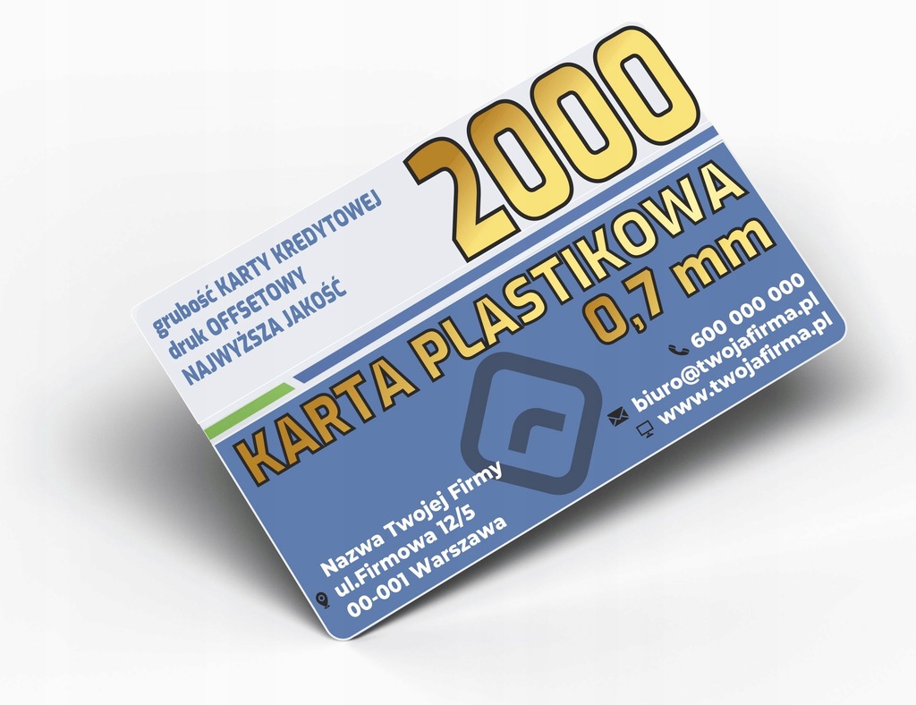 KARTY PLASTIKOWE wizytówki 0,7mm PCV - 2000 sztuk