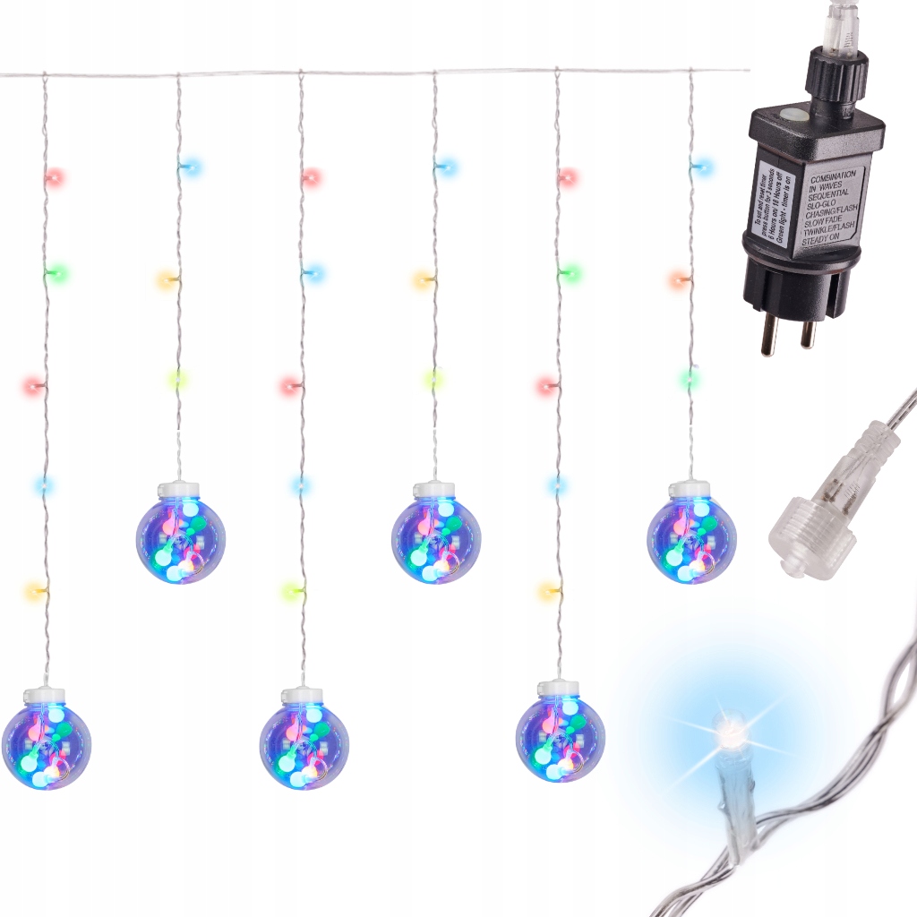 Lampki LED kurtyna kule wiszące świąteczne choinkowe 3m 108LED multikolor z