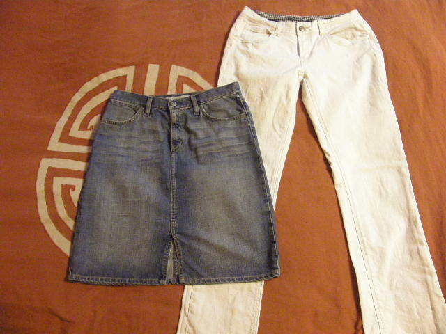 jeansowa spódniczka i białe jeansy rozmiar 38