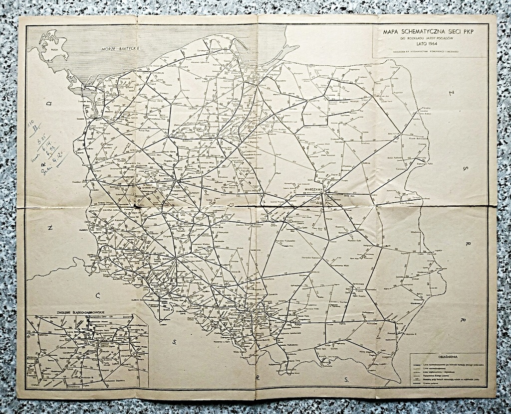 PKP ROZKŁAD JAZDY MAPA POLSKI i EUROPY - LATO 1964