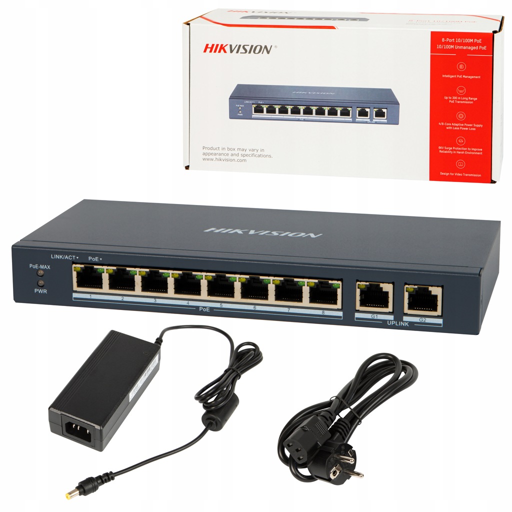 Switch Hikvision DS-3E0310P-E/M 8x POE + 2x Uplink
