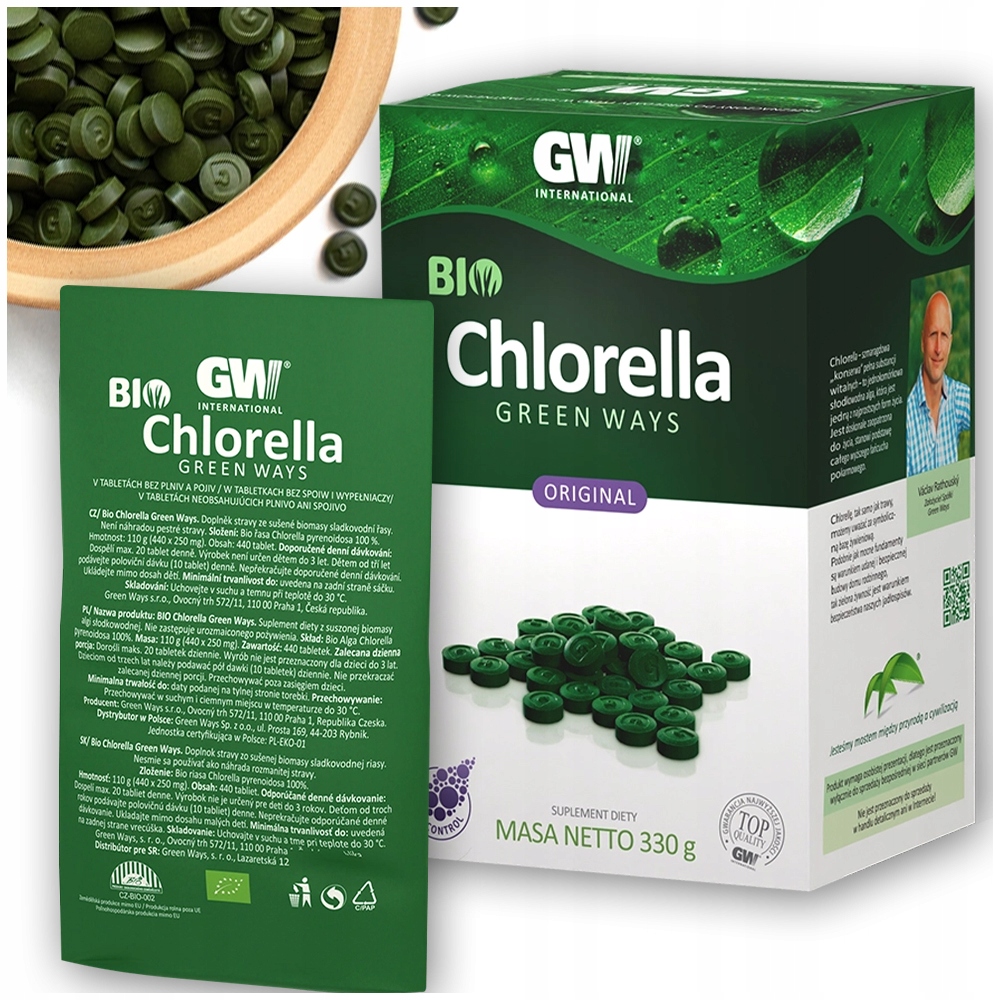 BIO Chlorella Pyrenoidosa Green Ways Oczyszczanie 100% BIO drażetki 1320szt