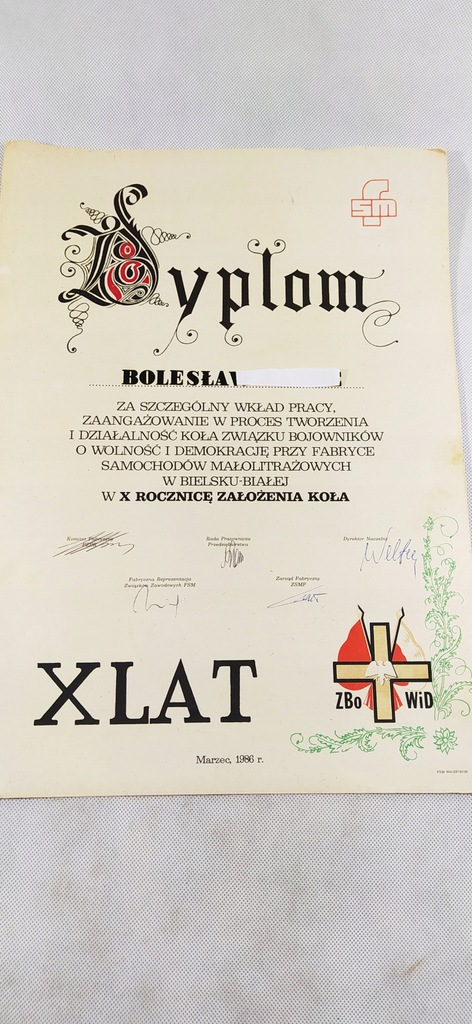 FSM, ZBoWiD, Bielsko- Biała 1986, dyplom