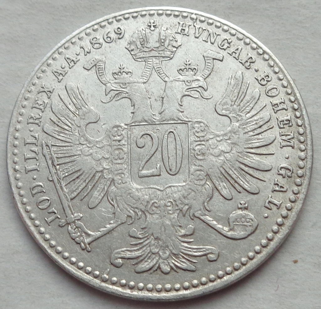 AUSTRIA - 20 Krajcarów / kreuzer - 1869 - srebro