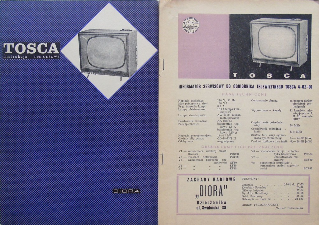 Telewizor TOSCA instrukcja + informator + schematy