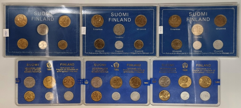 Finlandia. Zestawy rocznikowe 1981-1986, 6 sztuk