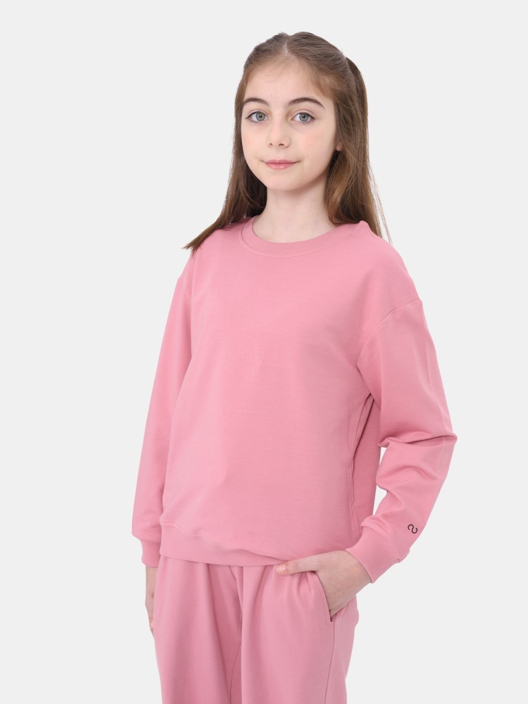 BLUZA DZIEWCZĘCA DZIECIĘCA SPORTOWA DRESOWA brudny róż 128-134