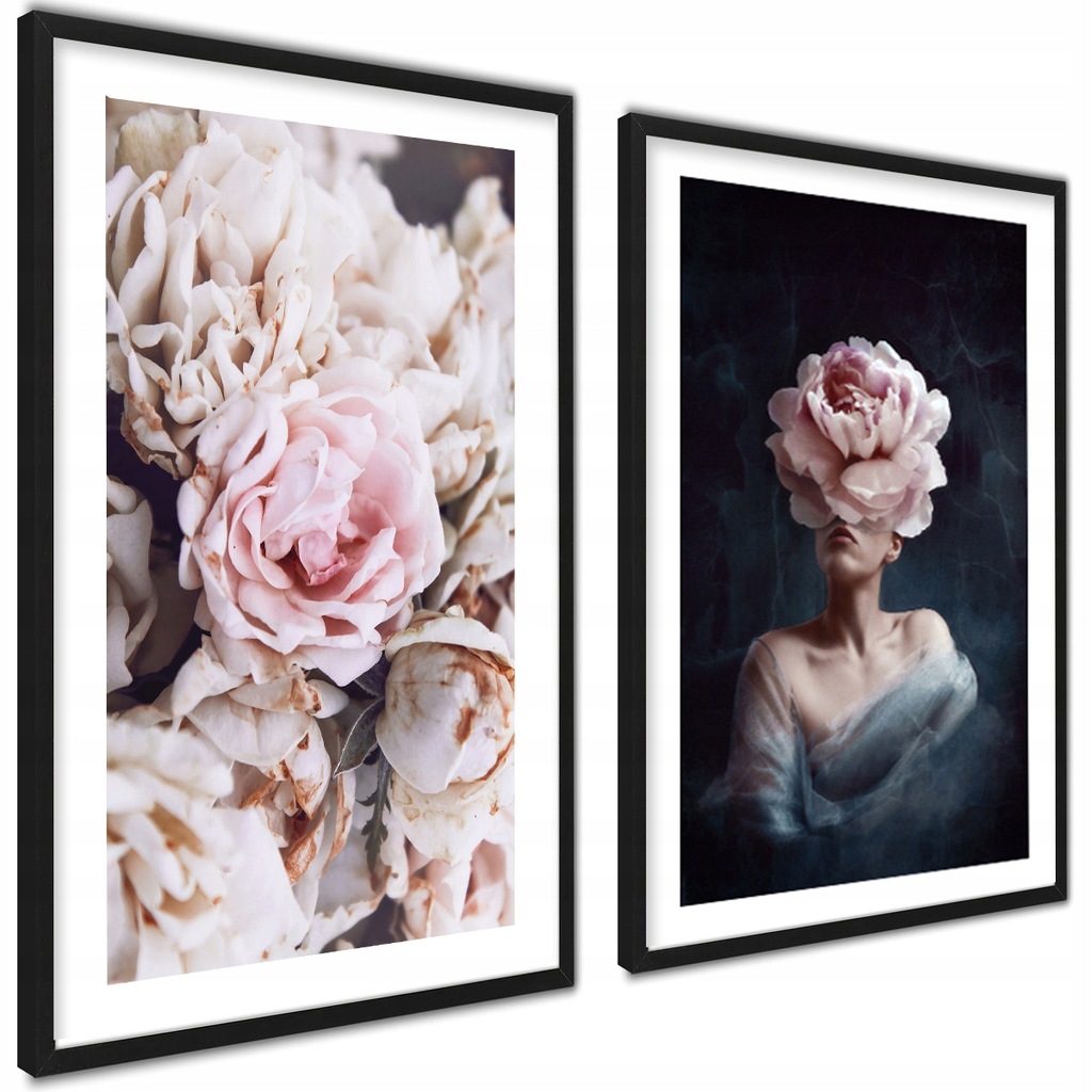 Obrazy Kwiaty Różowe Piwonie Kobieta 2szt 30x40cm