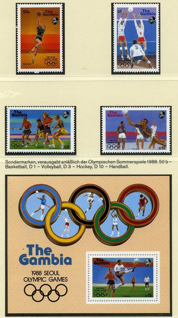 GAMBIA 1988 r. - SPORT - OLIMPIADA ** 706-9, BL 38