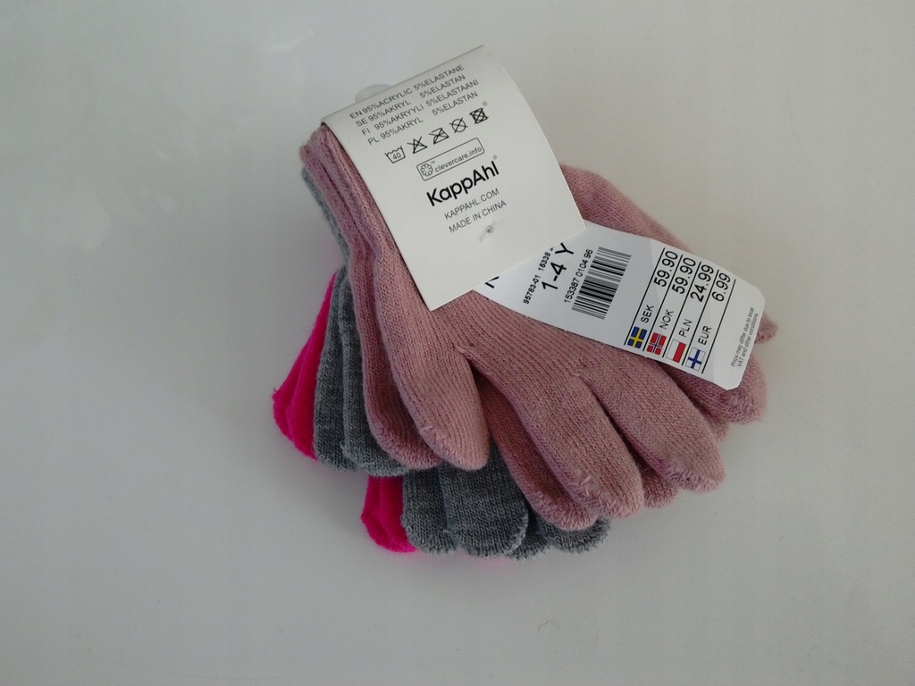 KappAhl świetne rękawiczki r.1-4lata 3pack