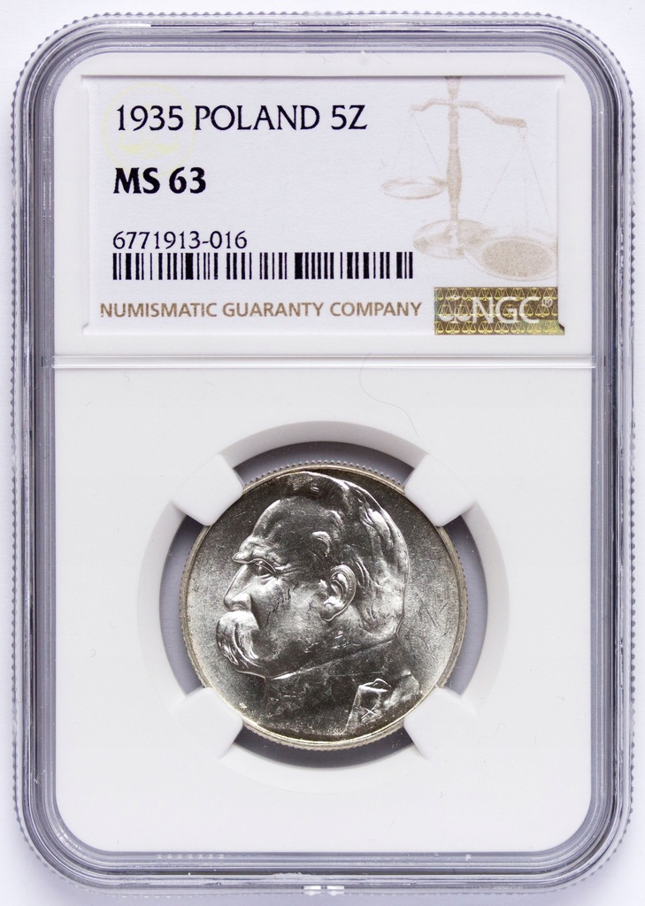 Polska, II RP 5 złotych 1935, Piłsudski, NGC MS63, PIĘKNA