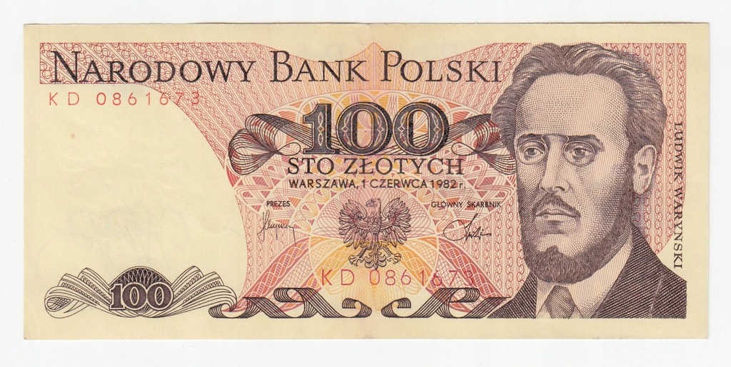Banknot 100 zł 1982, seria KD, st. 2