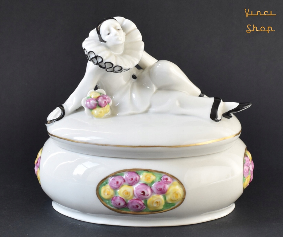 Bomboniera szkatułka figurka pierrot art deco Goebel
