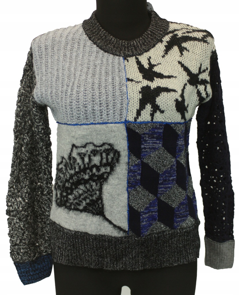 Sweter damski patchwork DESIGUAL retro vintage M