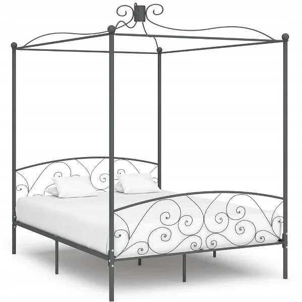 Rama łóżka z baldachimem szary metal 160x200 cm