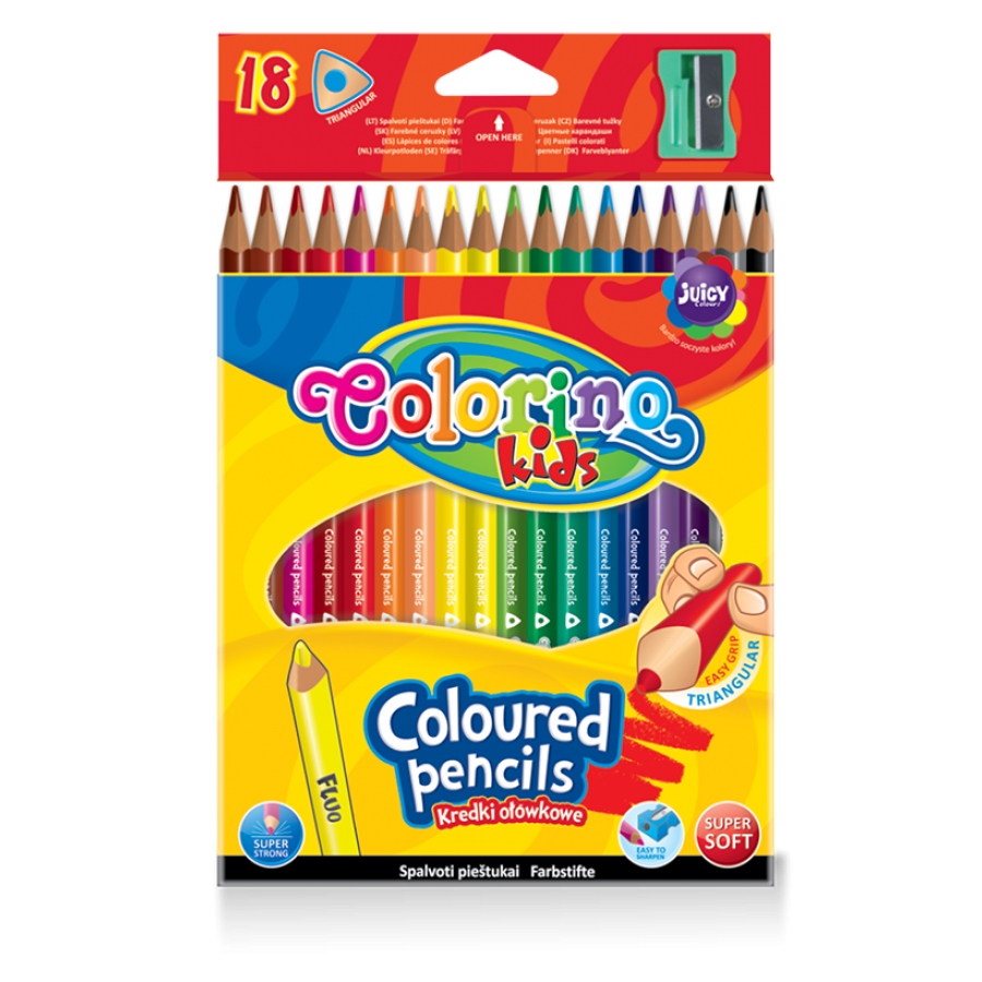 Kredki ołówkowe trójkątne Colorino Kids z temperówką 18 kolorów