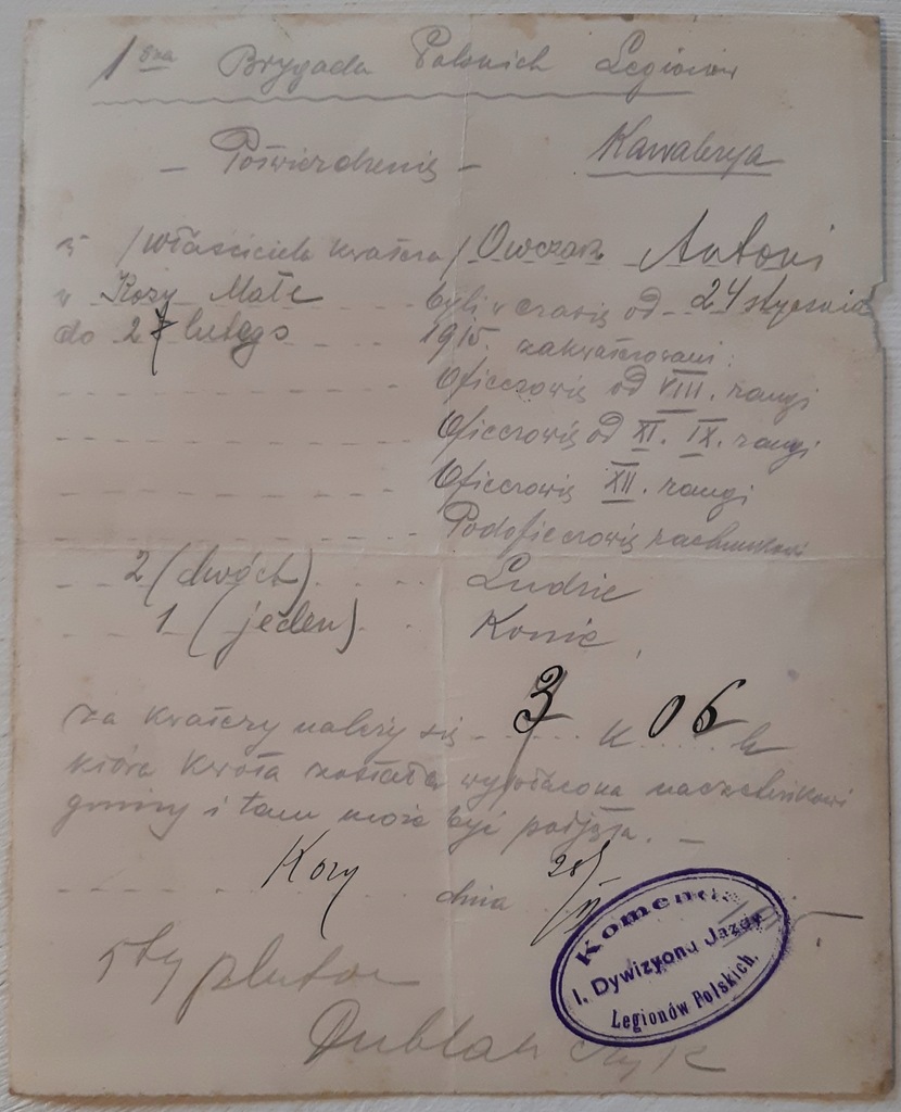 1. Brygada Legiony Polskie Kozy kwaterunek 1915