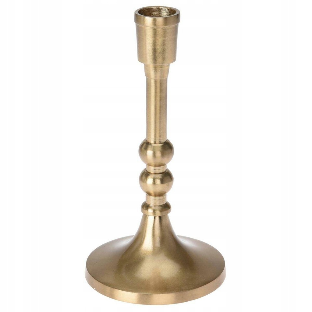Świecznik METALOWY złoty stojak na długą świeczkę stół dekoracyjny 17.5 cm