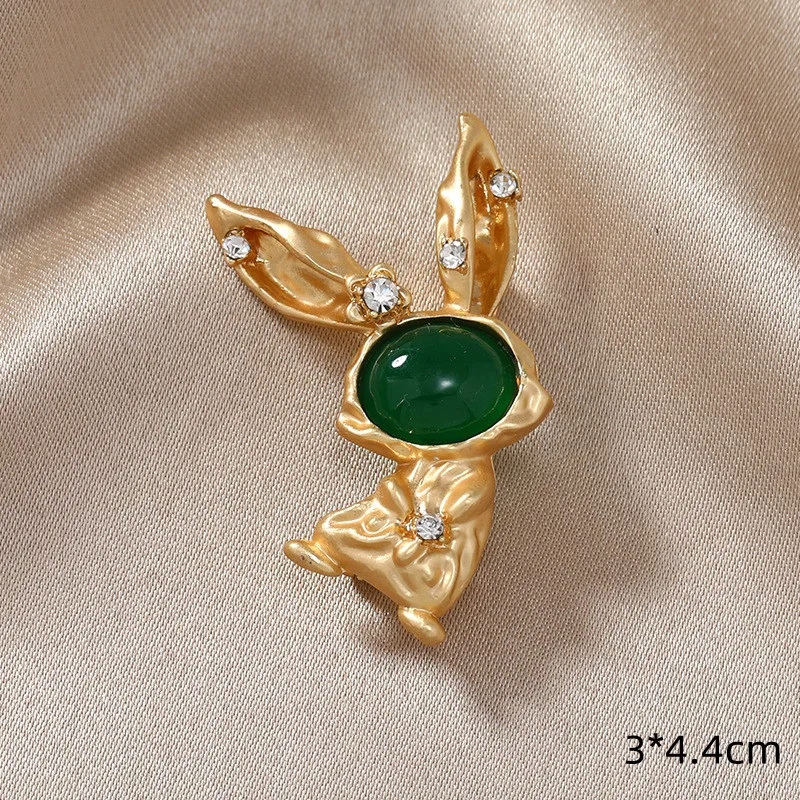Vintage Crystal Hollow Bunny Brooches for Women Cute Bow Rhinestone Rabbit