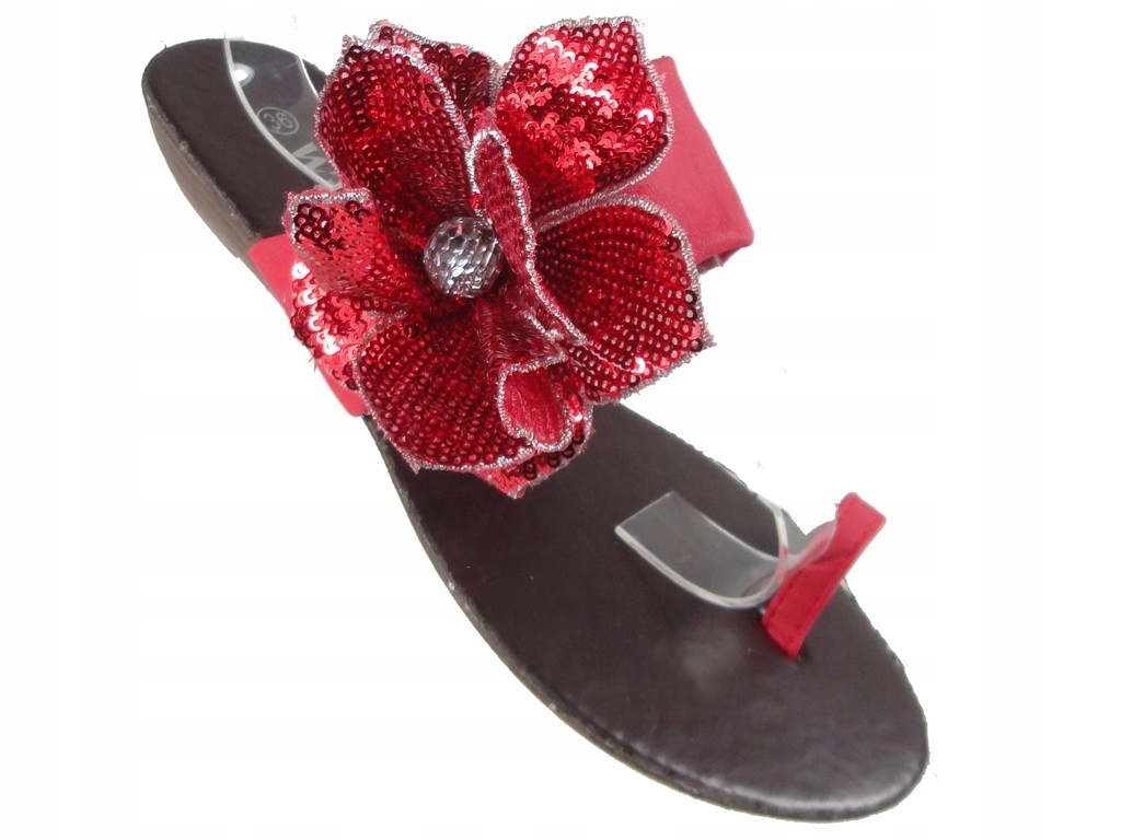Czerwone klapki damskie płaskie buty roz 36