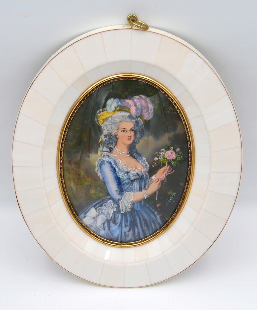 Duża miniatura na kości portret Maria Antonina