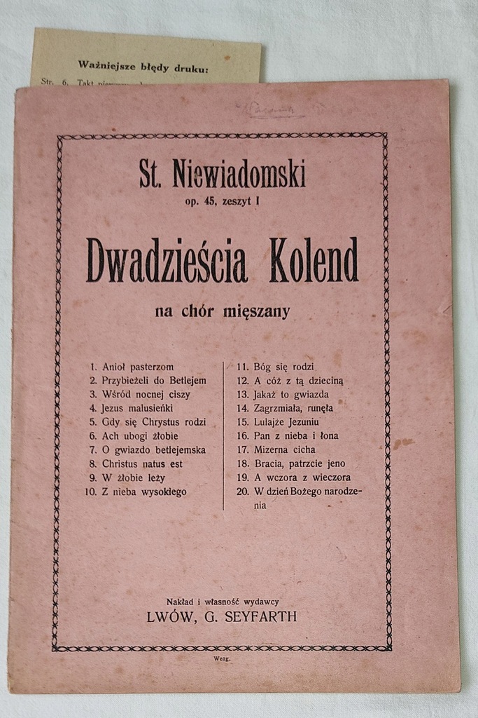 NIEWIADOMSKI DWADZIEŚCIA KOLEND KOLĘDY LWÓW 1925