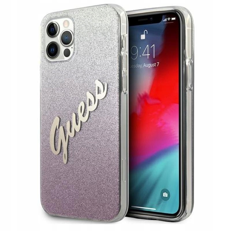 Guess Glitter Gradient Script - Etui iPhone 12 / i