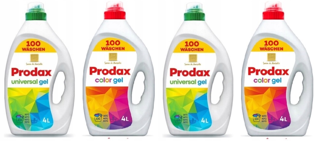 Żel do prania Prodax 4x4L 2xcolor/2xuniversal 400 prań DE
