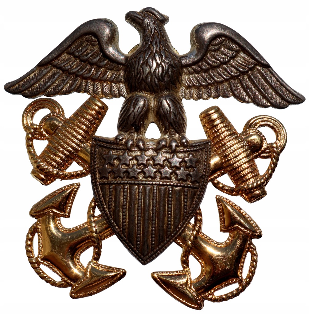 USA NAVY duza srebrna odznaka z czapki wizytowej