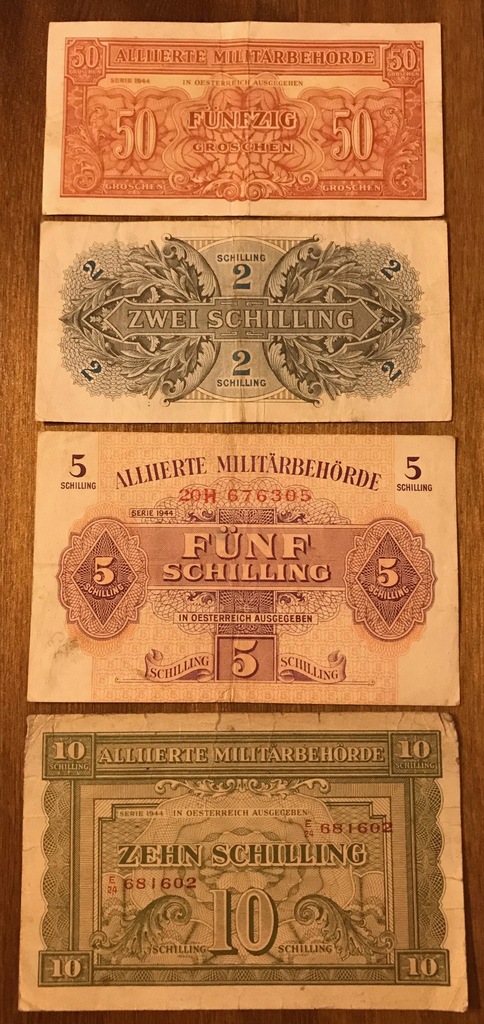 50 groszy, 2, 5, 10 szylingów 1944