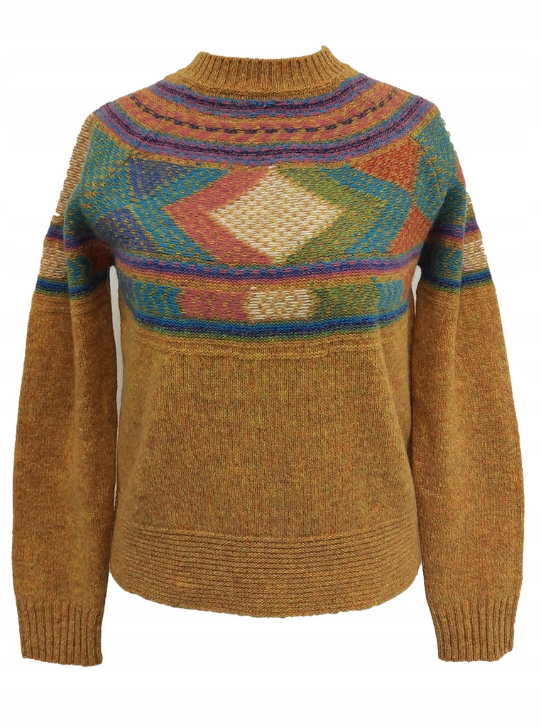Sweter w retro wzory BENETTON virgin wool 100% XS