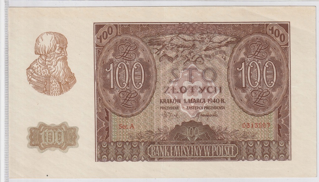 100 złotych, 1940, ser. A, stan (2).