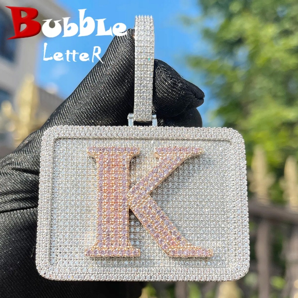 Bubble Letter Custom Name Necklace for Men Micro Pave Prong Setting Iced