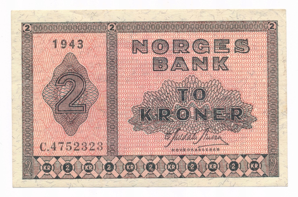 Norwegia, 2 korony 1943, st. 3+