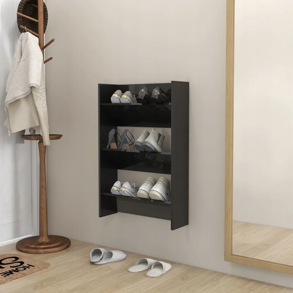 Półka ścienna na buty czarna z połyskiem 60x18x90 cm płyta