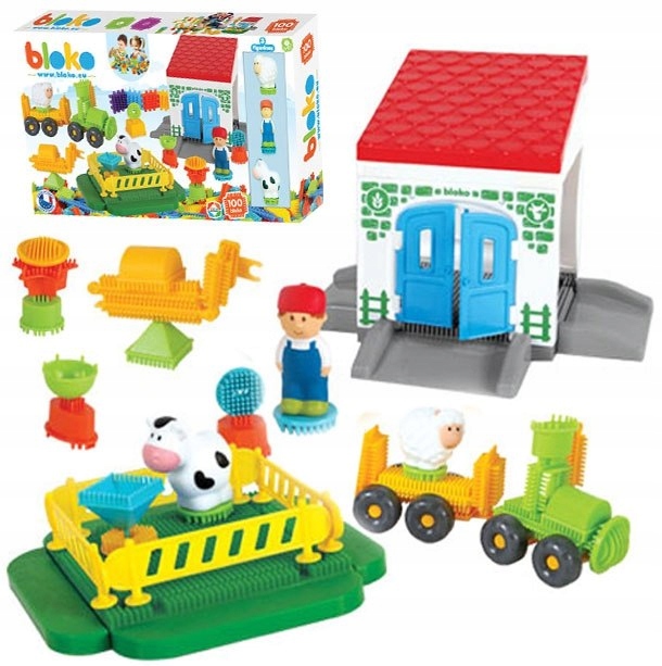 MOCHTOYS Klocki Jeżyki Pin Bricks FARMA w Kartonie 100 el. + 3 Figurki