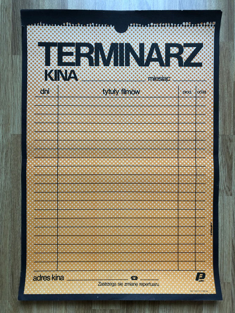 TERMINARZ KINO plakat pamiątka PRL-u Polfilm