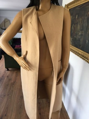 Długa kamizelka ZARA S 36 camel wełna elegancka