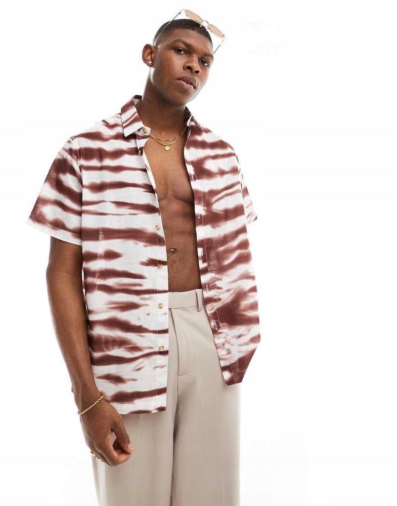 LUX Koszula o luźnym kroju z bordowym efektem tie dye M