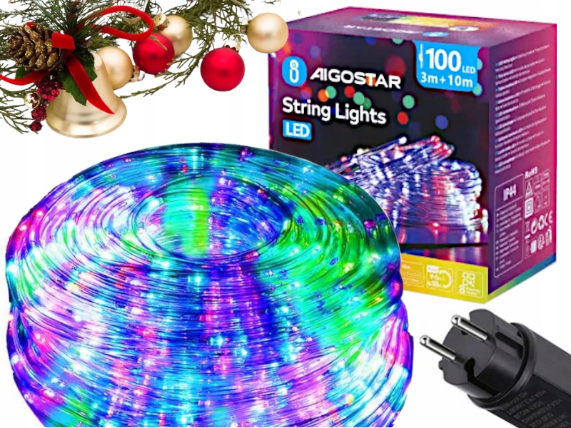 Kolorowy Wąż Świetlny LED RGB 10m Wąż Dekoracyjny Ozdobny Lampki na Choinkę